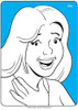 Coloring Book Page of a Woman, a smiling woman with long hair and a hand on her chest on a blue background. Coloring Book Page of a Woman, a smiling woman with long hair and a hand on her chest on a blue background.