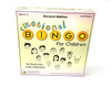 Educational Game, Emotional Bingo for Children, revised edition box featuring colorful balloons for the word 'BINGO' and various cartoon facial expressions, suitable for ages 6-12, in English and Spanish.