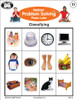 Webber Problem Solving Photo Lotto, classification game with images including children, plates, clock, computer, eye, feet, fruits, sofa, toys, a house, cat, and a bed.