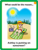 Sunscreen product, illustration of a woman relaxing on a beach towel under the sun with sunscreen in hand, promoting sun protection.