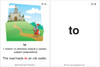 Educational Flashcard, a picture of an old castle with a knight on a horse and a pathway leading to it, illustrating the word 'to' used to indicate direction or movement.