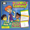 Look Who's Listening! The Auditory Memory, Integration and Discrimination Game, feature of the game box showing colorful illustration of children and a woman playing the game.