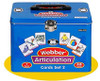 Webber Articulation Card Set 2, blue metal storage box with lid and handle containing 448 educational cards for speech therapy and articulation practice.