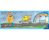 Race Track Banner, cartoon illustration of two runners running in the rain towards a rainbow finish line with a sign that reads 'Finish Line' Race Track Banner, cartoon illustration of two runners running in the rain towards a rainbow finish line with a sign that reads 'Finish Line'