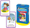 Inferencing with Verbs Fun Deck, educational card game with colorful illustrations showing a girl eating pizza and a snow scene with a snowman, designed to teach children inferencing skills.