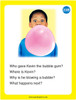 Super Duper Inc. Bubble Gum Card, a young boy blowing a large pink bubble gum bubble