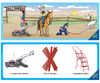 Lawn mower, illustration of a lawn mower, licorice sticks, and a lopsided ladder, showcasing a comparison for educational purposes.