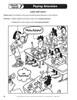 Simply Social 7 Teaching Material, black and white classroom illustration showing students paying attention to the teacher.