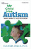 My Child Has Autism, book cover featuring a young child and puzzle piece graphics.