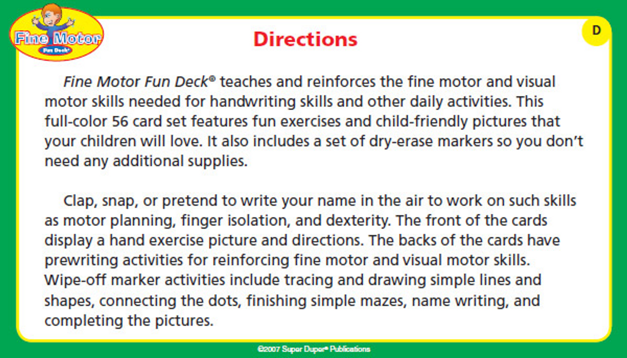 Fine Motor Fun Deck Fun Stuff Educational  Therapeutic Resources