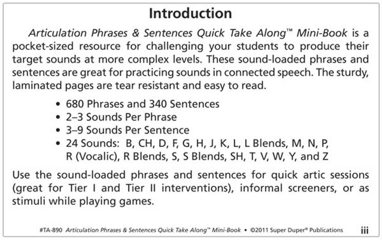 Articulation Phrases  Sentences Quick Take Along Mini Book Fun Stuff  Educational  Therapeutic Resources