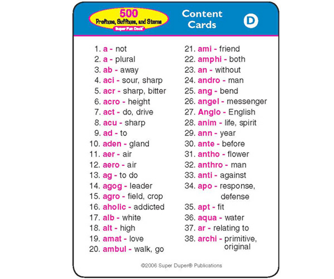 500 Prefixes Suffixes And Stems Super Fun Deck Fun Stuff Educational