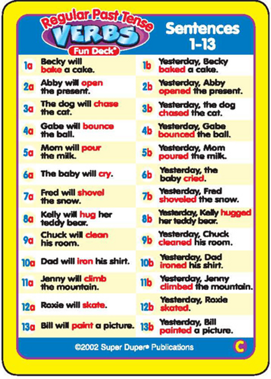 Regular Past Tense Verbs Fun Stuff Educational And Therapeutic Resources