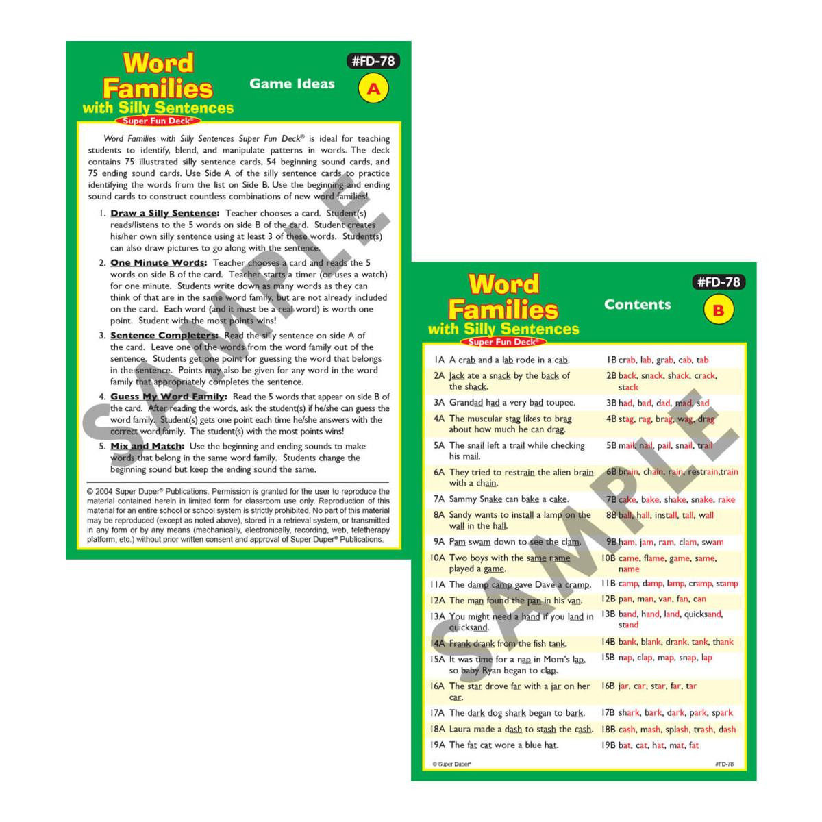 Word Families with Silly Sentences - Super Fun Deck - Fun Stuff