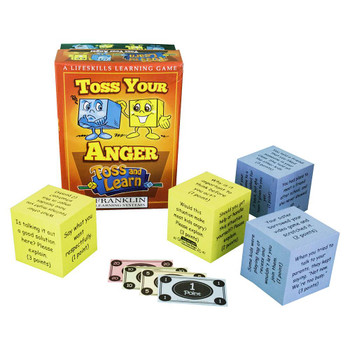 Toss Your Anger, educational game with colorful blocks and point cards for learning conflict resolution.