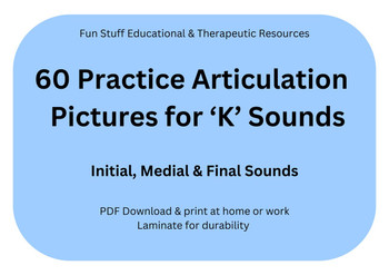 Fun Stuff Educational 60 Practice Articulation Pictures for 'K' Sounds - Download