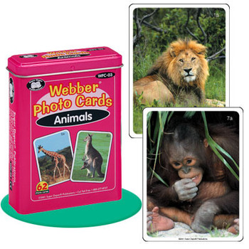 Webber photo cards Animals, set of animal-themed photo cards with images of a lion and a baby gorilla. Webber photo cards Animals, set of animal-themed photo cards with images of a lion and a baby gorilla.