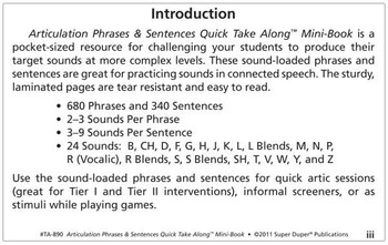 Articulation Phrases & Sentences Quick Take Along Mini Book Articulation Phrases & Sentences Quick Take Along Mini Book