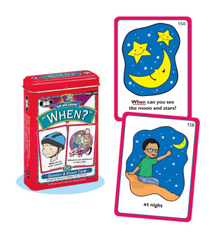 When? Question & Answer Card Game,Question cards featuring moon and stars at night with illustrations, colorful packaging for children When? Question & Answer Card Game,Question cards featuring moon and stars at night with illustrations, colorful packaging for children