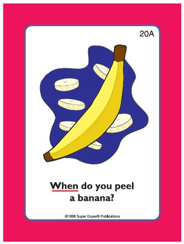 Peel-and-Share Banana, illustrated image of a peeled banana with banana slices and question asking 'When do you peel a banana?'