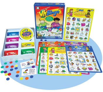 Educational Game Set, children's Who, What, and Combo Bingo game packs with chips and game boards.
