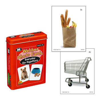 Webber Photo Cards, dog-themed photo cards and painting supplies including a paintbrush and three paint cans with red, blue, and green paint.