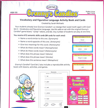 Granny's Candies, vocabulary and figurative language activity book and cards set for educational learning