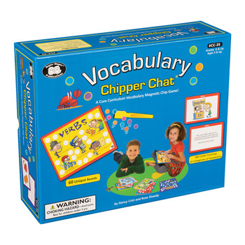 Vocabulary chipper chat opened box with chips and cards showing