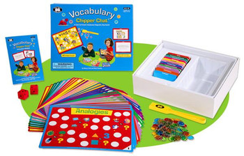 Vocabulary chipper chat opened box with chips and cards showing