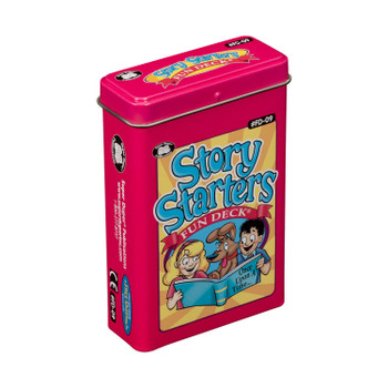 Story Starter Cards, a colorful set of cards numbered 1-28 with a variety of prompts and questions for children to spark storytelling and imagination.