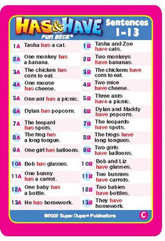 Sentence Fun Deck, educational worksheet with sentences and answers for learning English sentences 1-13.