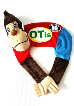 Otis the Talking Motorcycle Plush Toy, colorful stuffed toy with a smiling face, big eyes, and arms crossed, featuring the voice of Otis from the show, with logos and branding on its body.