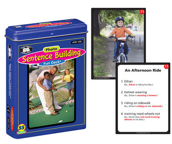 Sentence Building Fun Deck, educational card game for children featuring picture and sentence examples for learning English vocabulary and sentence structure. Sentence Building Fun Deck, educational card game for children featuring picture and sentence examples for learning English vocabulary and sentence structure.