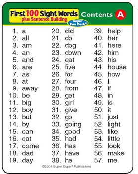 First 100 Sight Words plus Sentence Building 