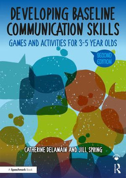 Developing Baseline Communication Skills, book cover featuring colorful abstract illustrations of animals for 3-5 year olds.
