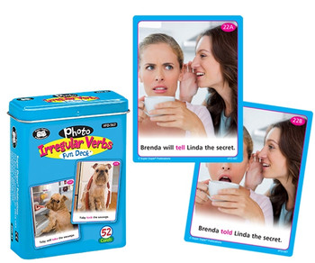 Irregular Verbs Fun Deck, educational card game for learning irregular verbs with images and sentences. Irregular Verbs Fun Deck, educational card game for learning irregular verbs with images and sentences.