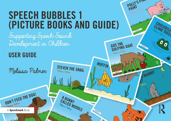 Speech Bubbles 1 (Picture Books and Guide), supporting speech sound development in children with colorful illustrated book covers including a snail, a goat, a crocodile, and a bunny.