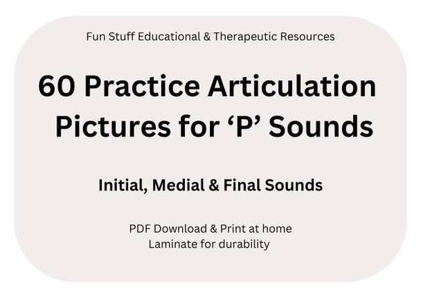 Practice Articulation Pictures for 'P' Sounds, Educational and Therapeutic Resources for Speech Therapy.