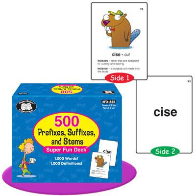 Product image with sample prefix, suffix and stem cards displayed