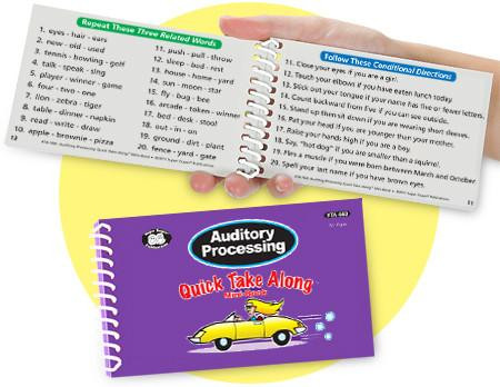 Auditory Processing Quick Take Along Mini-Book with open sample page