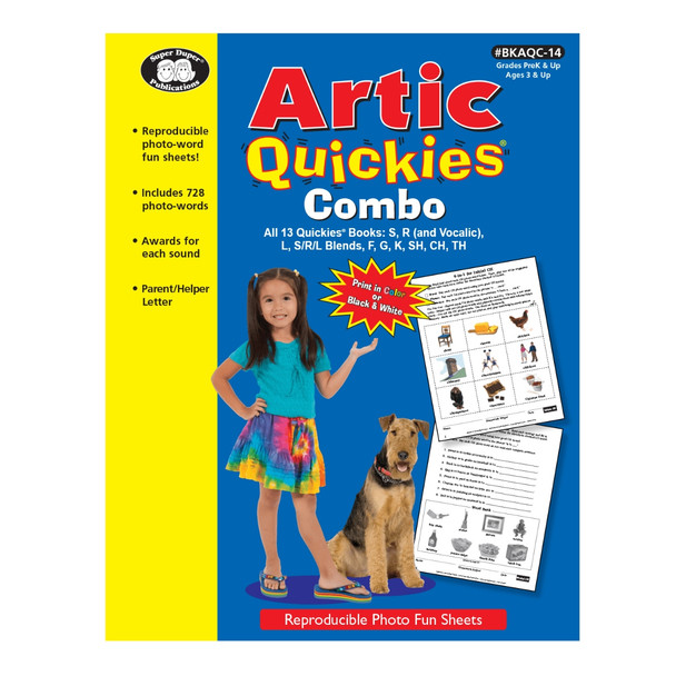 Artic Quickies Combo, educational photo-word fun sheets for children with reproducible photo words and awards, featuring a young girl and a dog on the cover.