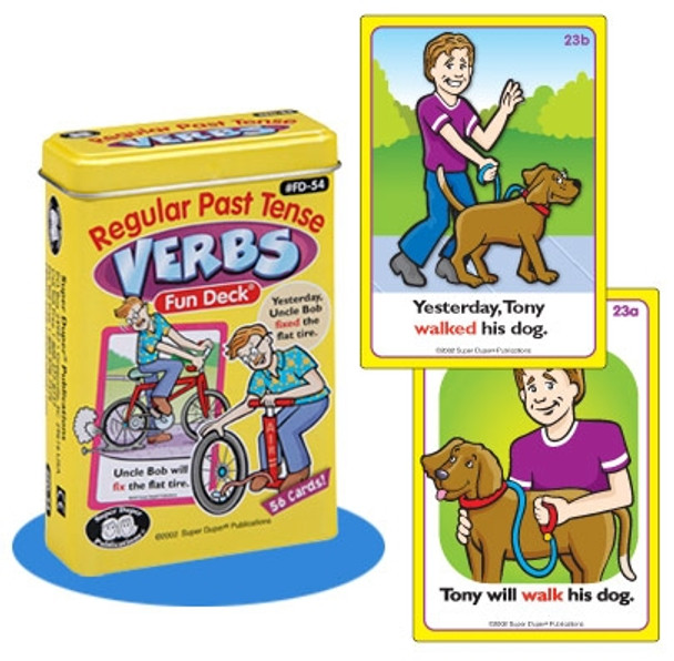 VERB B's Fun Deck, educational flashcards featuring sentences about walking a dog, with illustrated children and dogs. VERB B's Fun Deck, educational flashcards featuring sentences about walking a dog, with illustrated children and dogs.