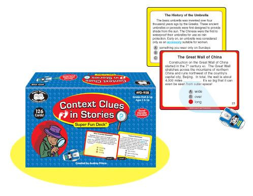 Context Clues in Stories Super Fun Deck with Super Duper Secret Decoder box with sample card