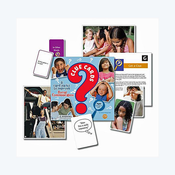 Clue Cards- 5 Card Packs to Improve Social Communication open box