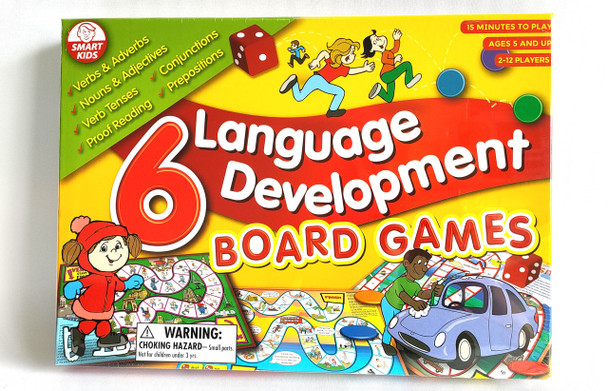 Language Development Board Games, educational board game for children featuring various game components and colorful illustrations.
