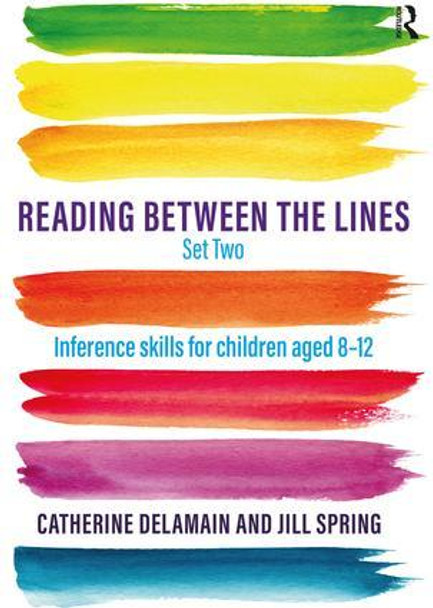 Reading Between the Lines, book cover with colorful watercolor stripes and title text for children's inference skills set
