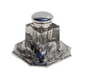 Ink Stand Large Octagonal Fox Head Crop Design Silver Plate. SKU #: C716.