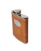 Hip Flask Captive Top Stitched Tan Leather/Stainless 6 oz. SKU #: KMST4.