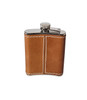 Hip Flask Captive Top Stitched Tan Leather/Stainless 6 oz. SKU #: KMST4.