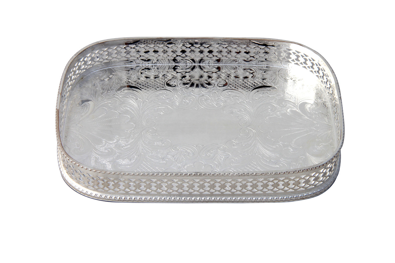 Silver-Plated Rectangular English Pierced Gallery Tray (C1645